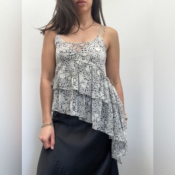 Cinq a Sept 5 a 7 100% Silk Yelena Floral Tiered Asymmetric Boho Cami Top Size S - Picture 5 of 13